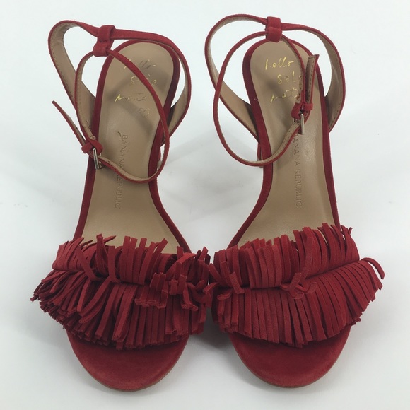 BANANA REPUBLIC Red Honey Fringe Sandal Size 6.5 - Picture 3 of 8